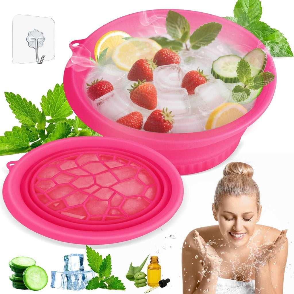 (1 pic Hook) with Silicone Face Bowl for Ice with Built-in Icetray, Collapsible Face Tub for Ice Bath, Facial Ice Plunge Bowl, Ice Water Facials at Home Black