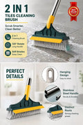 2-in-1 Bathroom Tile & Floor Cleaning Brush with Wiper – 120° Rotating Long Handle Scrubber