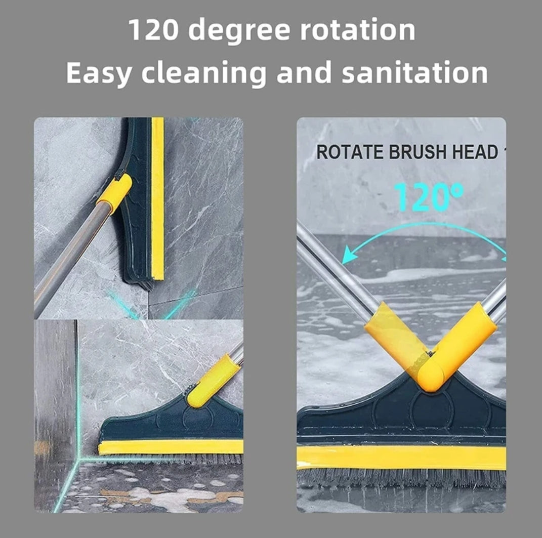 2-in-1 Bathroom Tile & Floor Cleaning Brush with Wiper – 120° Rotating Long Handle Scrubber