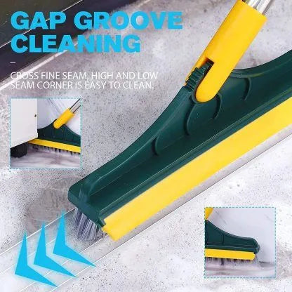 2-in-1 Bathroom Tile & Floor Cleaning Brush with Wiper – 120° Rotating Long Handle Scrubber