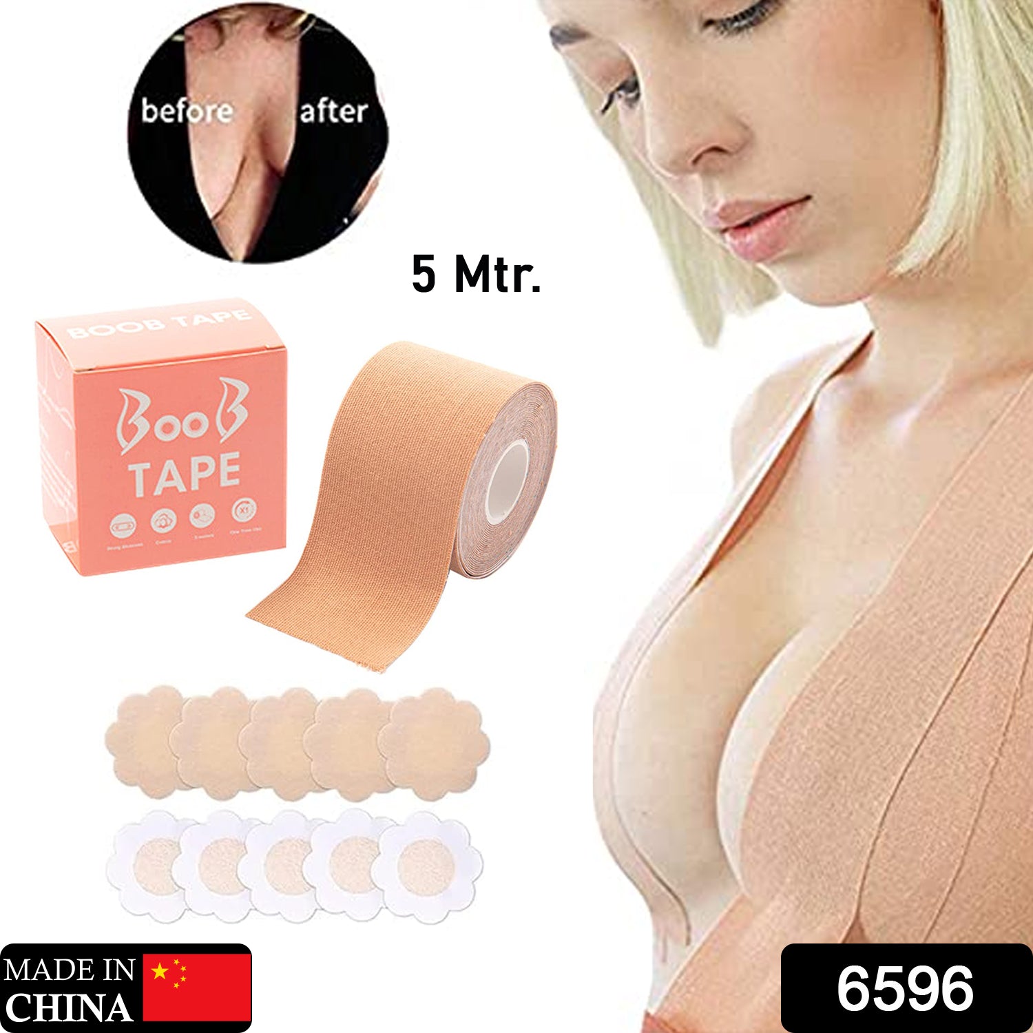 Breast Lift Tape with Nipple Covers – Cotton, 5m (10 Pairs)
